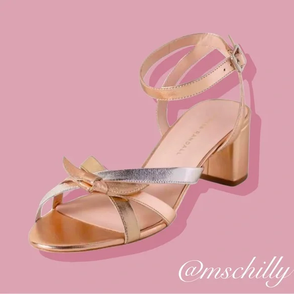 Loeffler Randall Anny Sandal Heel Multi Rose Gold Silver Bow Knot 7 - Picture 1 of 7